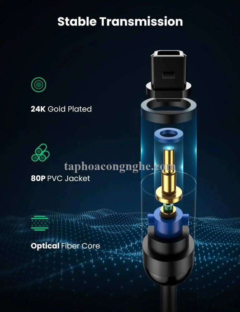 Ugreen 70893 3M cáp quang Toslink Optical đầu mạ vàng 24k âm thanh 7.1 màu đen AV122 30070893